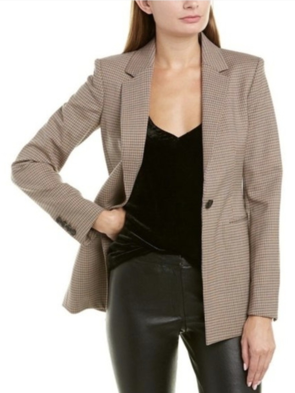 Theory Portland Power Wool Houndstooth Plaid Blazer Jacket